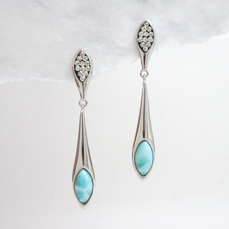 Larimar and Crystal Dangle Sterling Earrings - Click Image to Close